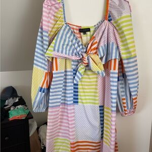 Eloquii Pastel & Bright Striped Tie-Front Sundress